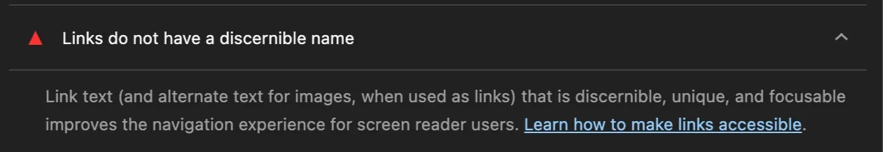 Expanded accessibility failure element with a description